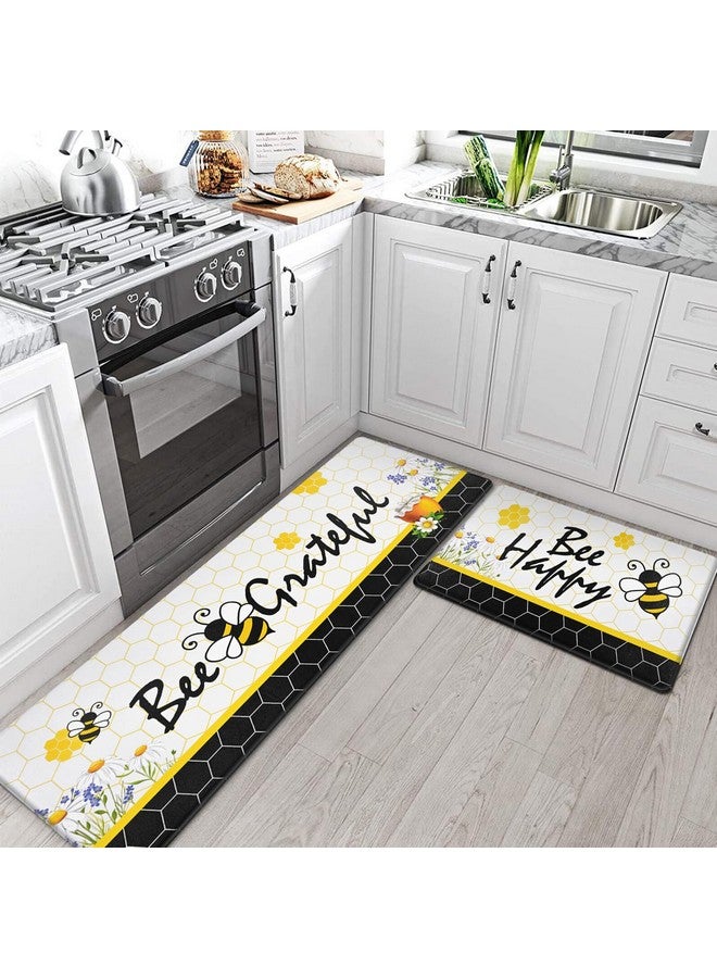 ASPMIZ ASPMIZ Yellow Bee Kitchen Mat Anti Fatigue, Bee Happy Kitchen Rugs Sets of 2, Memory Foam Kitchen Mats for Floor Non Skid, Kitchen Floor Comfort Mats for Sink/Home/Office, 18'' x 48''+18'' x 30'' - Image 2