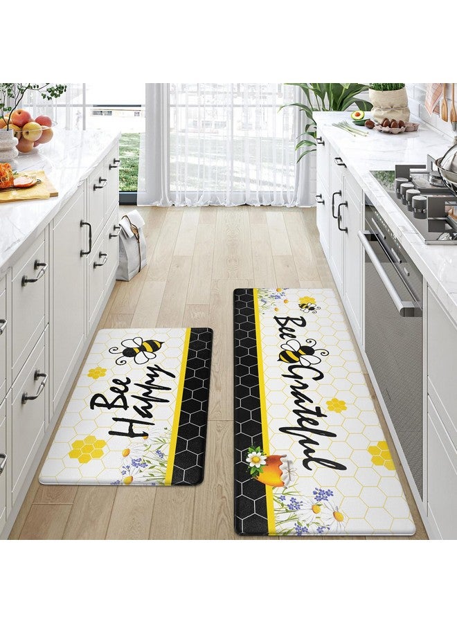 ASPMIZ ASPMIZ Yellow Bee Kitchen Mat Anti Fatigue, Bee Happy Kitchen Rugs Sets of 2, Memory Foam Kitchen Mats for Floor Non Skid, Kitchen Floor Comfort Mats for Sink/Home/Office, 18'' x 48''+18'' x 30'' - Image 1