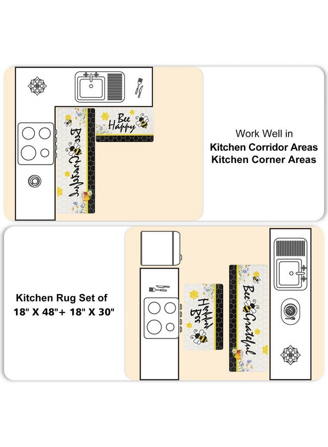 ASPMIZ ASPMIZ Yellow Bee Kitchen Mat Anti Fatigue, Bee Happy Kitchen Rugs Sets of 2, Memory Foam Kitchen Mats for Floor Non Skid, Kitchen Floor Comfort Mats for Sink/Home/Office, 18'' x 48''+18'' x 30'' - Image 3