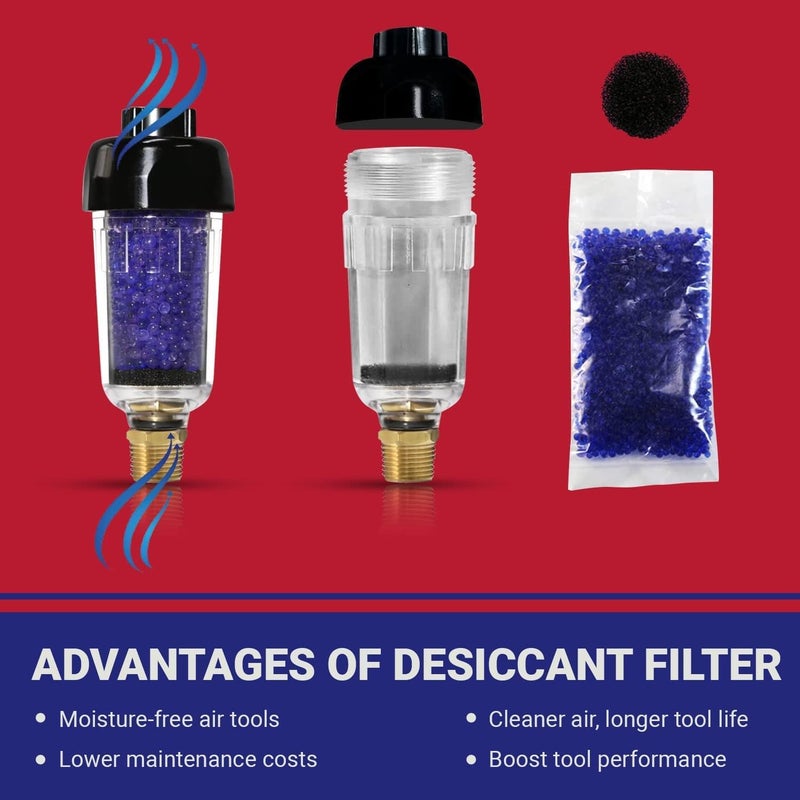 LE LEMATEC مجفف هواء مضغوط LEMATEC مع نظام فلتر مجفف - يزيل الزيت والماء والرطوبة للأدوات الهوائية، مسدسات رش الطلاء HVLP - 150 PSI، معدل تدفق 22 CFM - 1/4 - Image 2
