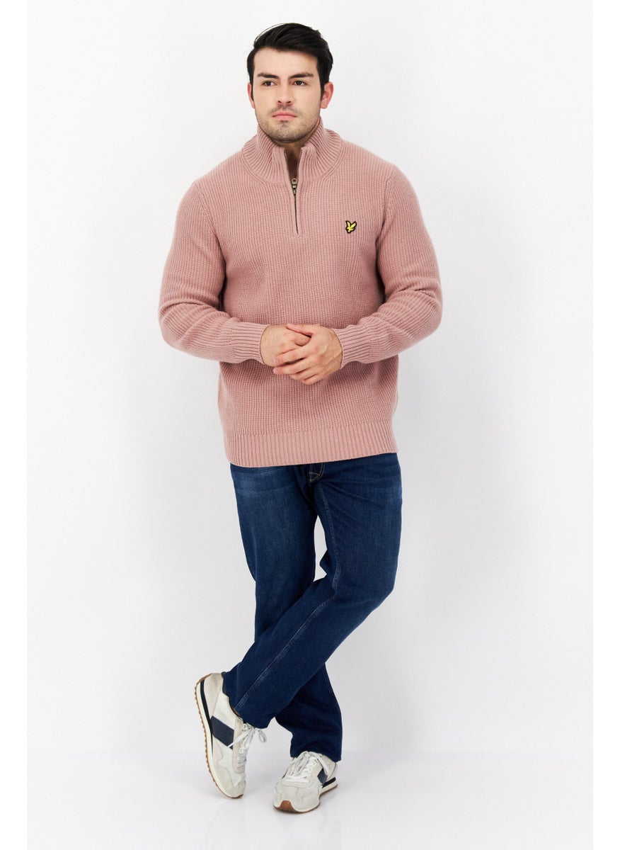 Lyle & Scott - Men High Neck Long Sleeve Embroidered Logo Sweater, Duty Pink - Image 1