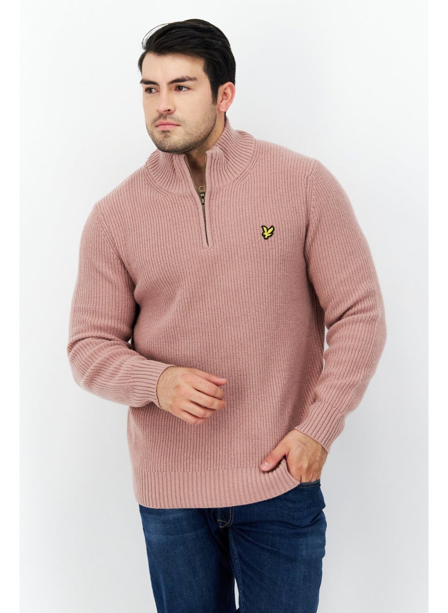 Lyle & Scott - Men High Neck Long Sleeve Embroidered Logo Sweater, Duty Pink - Image 1