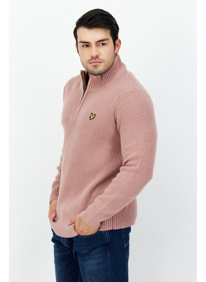 Lyle & Scott - Men High Neck Long Sleeve Embroidered Logo Sweater, Duty Pink - Image 1