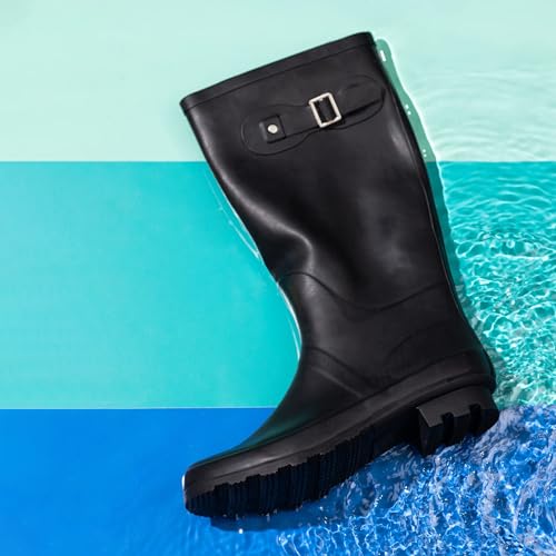 NORTY Waterproof Rain Boots for Women Size 9, Tall & High Calf Rain Shoes, Slip-Resistant, Comfortable Rainboots, Stylish Outdoor & Garden Boots, Matte Black, 13.25” Shaft - Image 5
