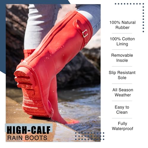 NORTY Waterproof Rain Boots for Women Size 9, Tall & High Calf Rain Shoes, Slip-Resistant, Comfortable Rainboots, Stylish Outdoor & Garden Boots, Matte Black, 13.25” Shaft - Image 4