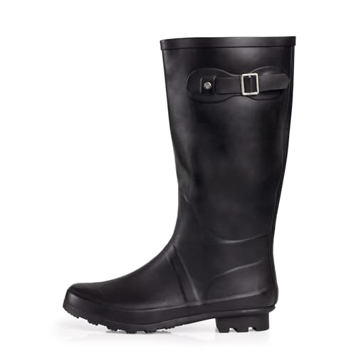 NORTY Waterproof Rain Boots for Women Size 9, Tall & High Calf Rain Shoes, Slip-Resistant, Comfortable Rainboots, Stylish Outdoor & Garden Boots, Matte Black, 13.25” Shaft - Image 1