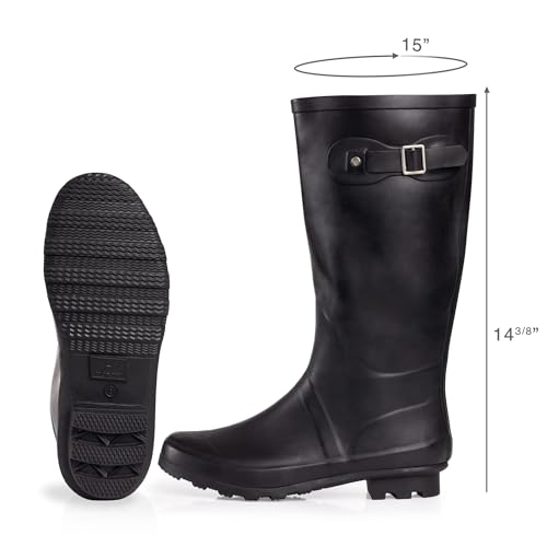NORTY Waterproof Rain Boots for Women Size 9, Tall & High Calf Rain Shoes, Slip-Resistant, Comfortable Rainboots, Stylish Outdoor & Garden Boots, Matte Black, 13.25” Shaft - Image 2