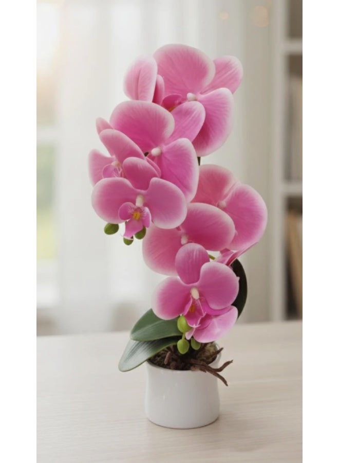 AKDC RoyalOrchid Decorative Artificial Orchid Plant – Pink Color – 46 cm with Ceramic Pot – Luxury Floral Display - Image 1