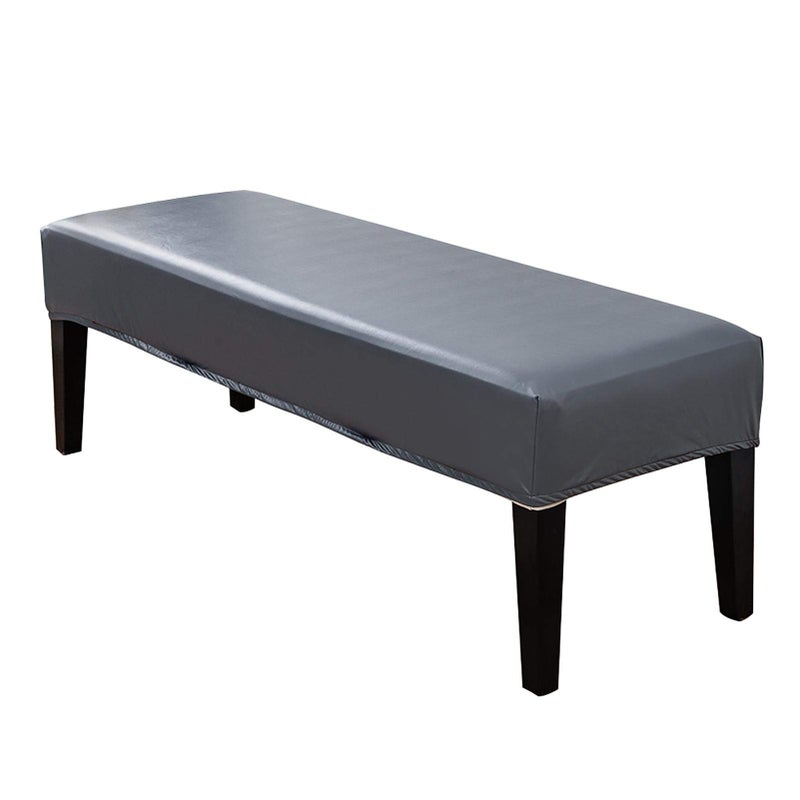CALIDAKA PU Leather Bench Cover  Elastic Soft Stretch Slipcover Removable Washable Protector for 42125394in Bench Grey