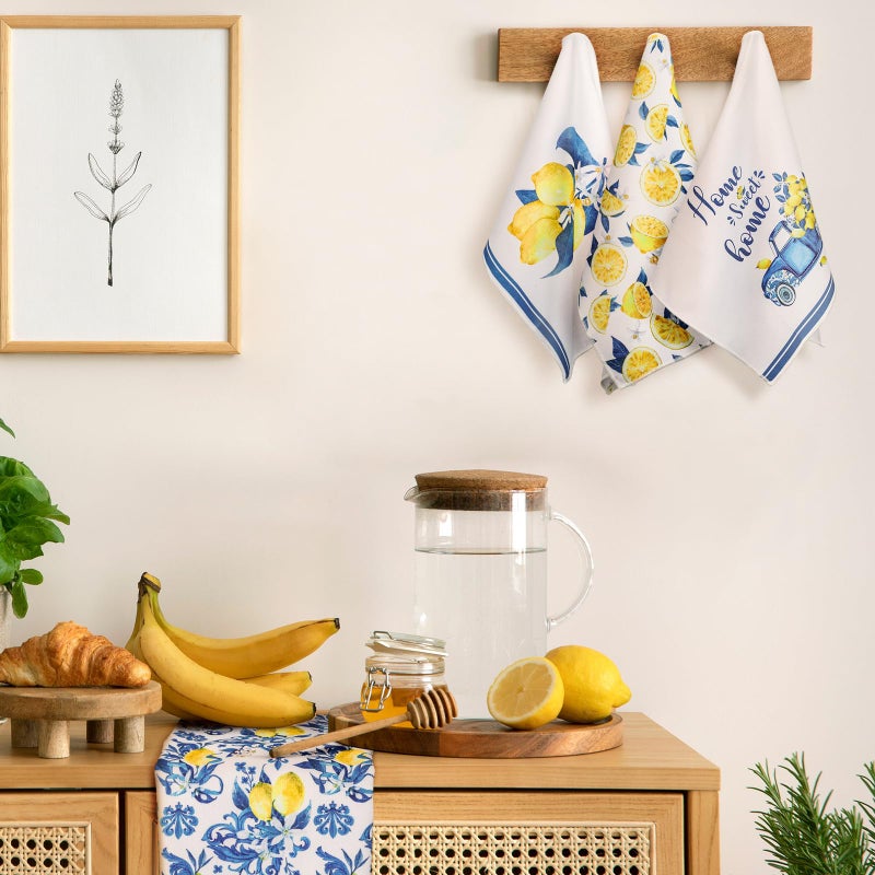 Sratte 6 Pcs Lemon Kitchen Towels 24 x 16 Inch Capri Tiles Lemon Tea Dishtowels Farmhouse Absorbent Blue Yellow Hand Bathroom Towel for Holiday Kitchen Bathroom Amalfi Coast Party Decor Gifts - Image 3