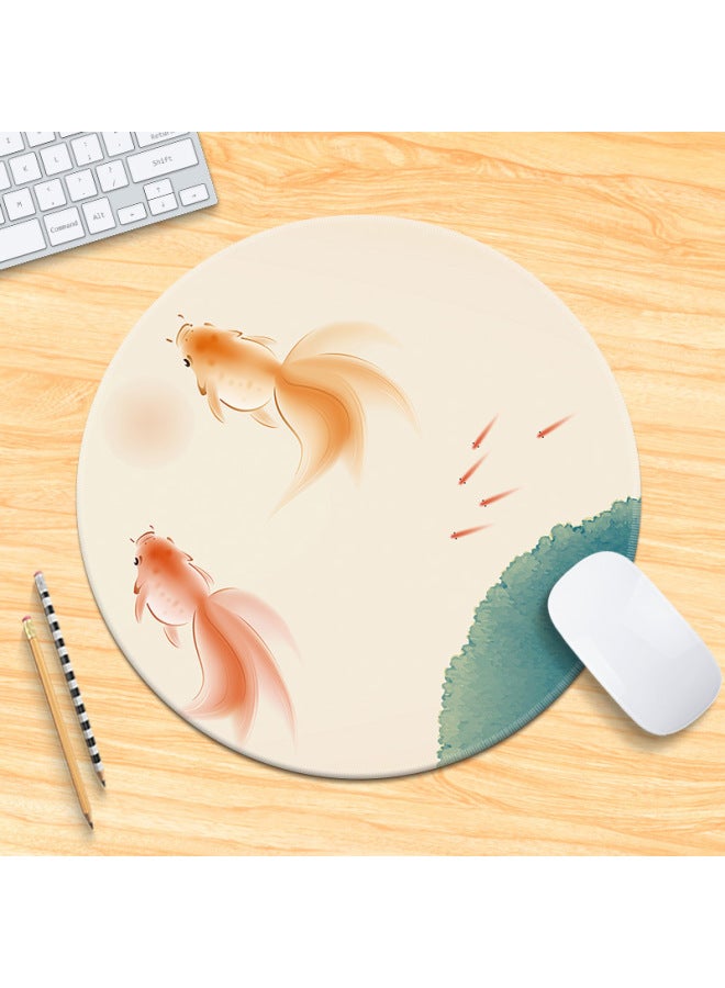 National Tide Lotus Small Size Mouse Pad Chinese Style Brush Painting Office Desk Mat Lock Edge Thickened Round Simple Flower And Bird For Men 