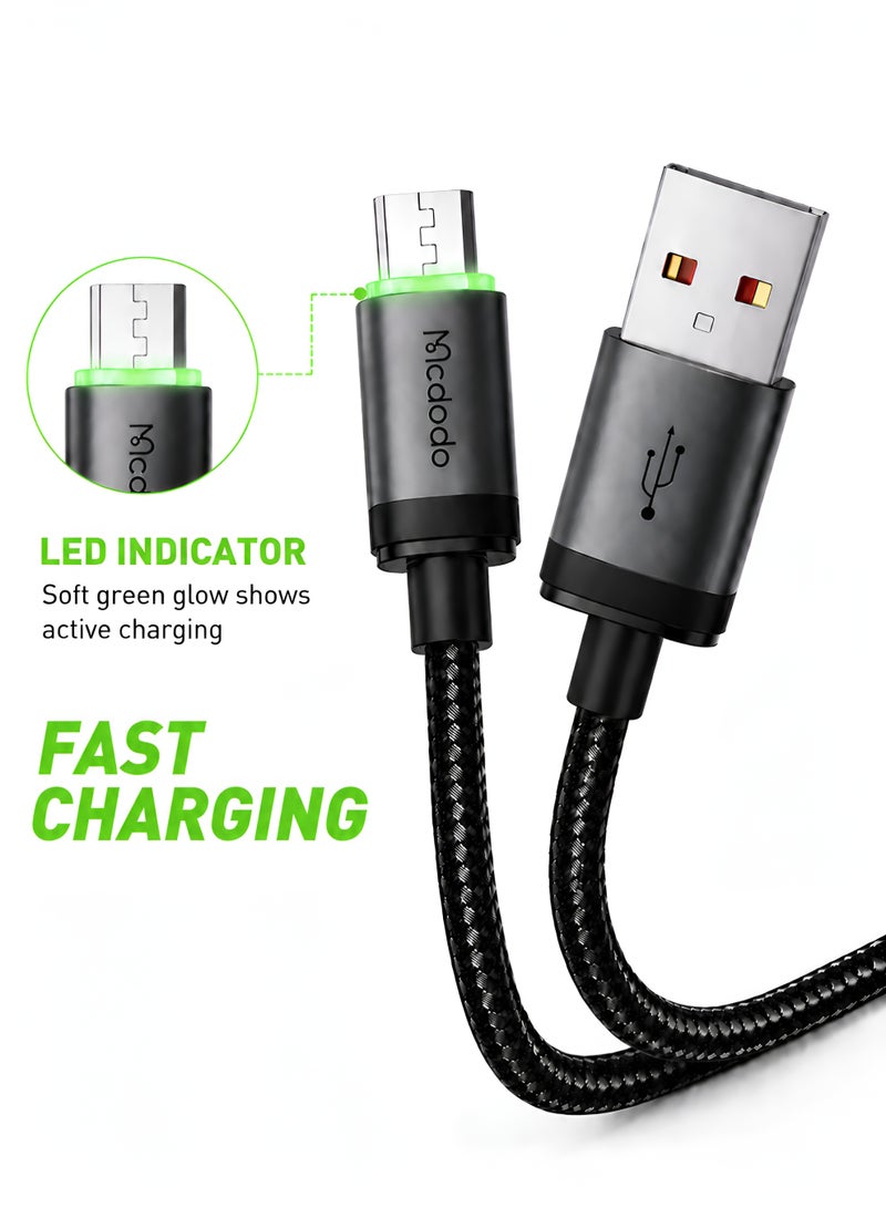 Mcdodo Fast Charging Micro USB Cable 1m – USB-A to Micro USB Data Cable with LED Charging Light for Android Phones, Power Banks, Tablets and Micro USB Devices – Black - Image 1