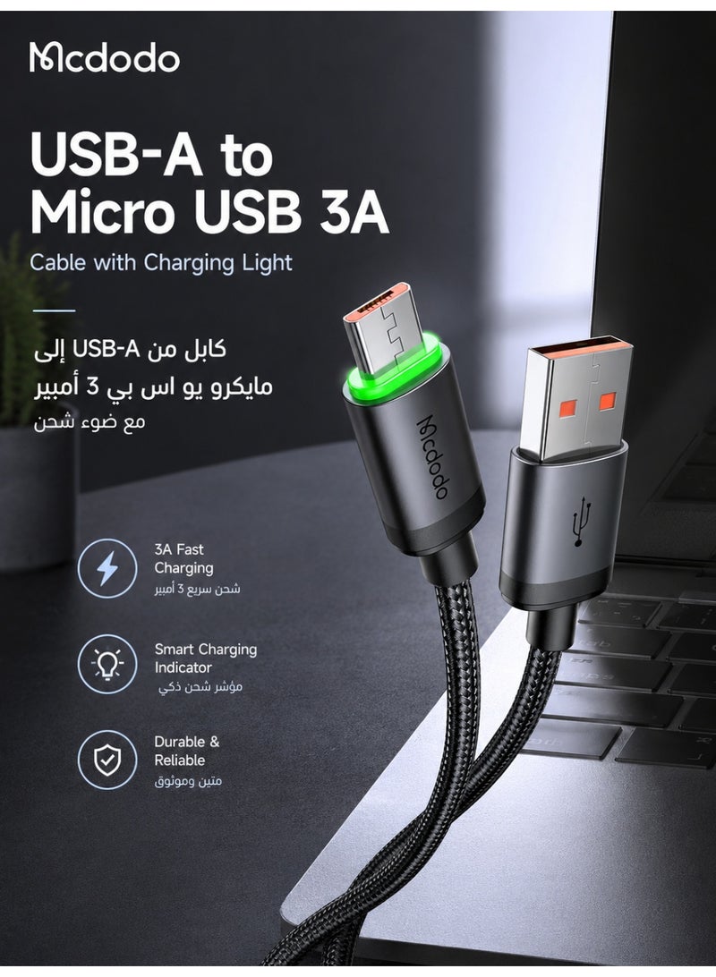 Mcdodo Fast Charging Micro USB Cable 1m – USB-A to Micro USB Data Cable with LED Charging Light for Android Phones, Power Banks, Tablets and Micro USB Devices – Black - Image 2