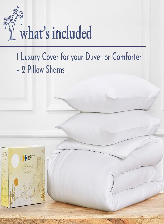 California Design Den California Design Den White Duvet Cover King - 400 Thread Count 100% Cotton, 3 Piece Sateen Weave Bedding Set, Soft Luxury Comforter Cover and Two Pillow Shams, with Button Closure and Corner Ties - Image 1