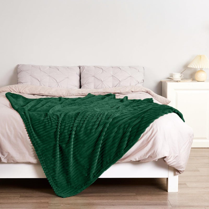 Bnuitland Bnuitland Dark Green Flannel Throw with Storage Pouch 300GSM Super Soft Fleece Stripe Pattern Sofa Blanket for Babys and Kids  Lightweight Cozy Bed Throw for Home Decor All Season  - Image 4