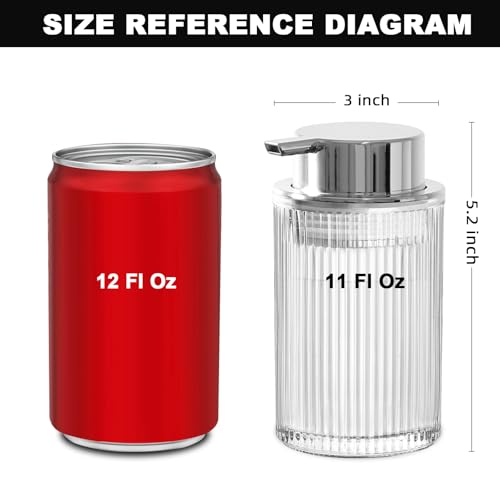 KASUNTING Foaming Soap Dispenser 11 Fl Oz Clear Glass Foam Hand Soap Dispenser for Bathroom Kitchen Refillable Foaming Bottle with Sliver Pump Modern Ribbed Dish Soap Foam Dispenser - Image 3