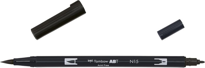 Tombow ABTN156P Fibre Tip Pen Dual Brush Pen with Two Nibs Pack of 6 Black - Image 2