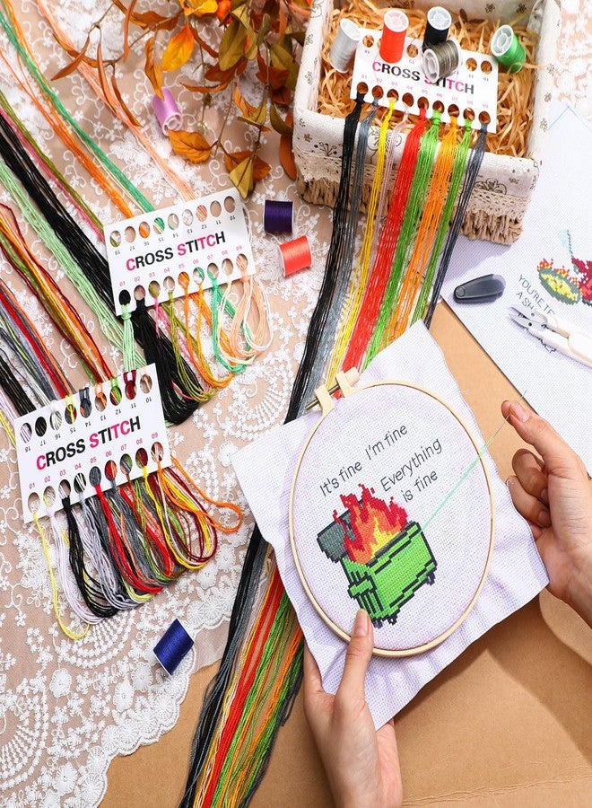 Daifunli 3 Sets Funny DIY Embroidery Kits for Beginners Adults, Stamped Handmade Cross Stitch Starter Kit with Animal It's Fine Patterns Needlepoint Kit with 3 Embroidery Hoop, Color Threads, Tools - Image 4