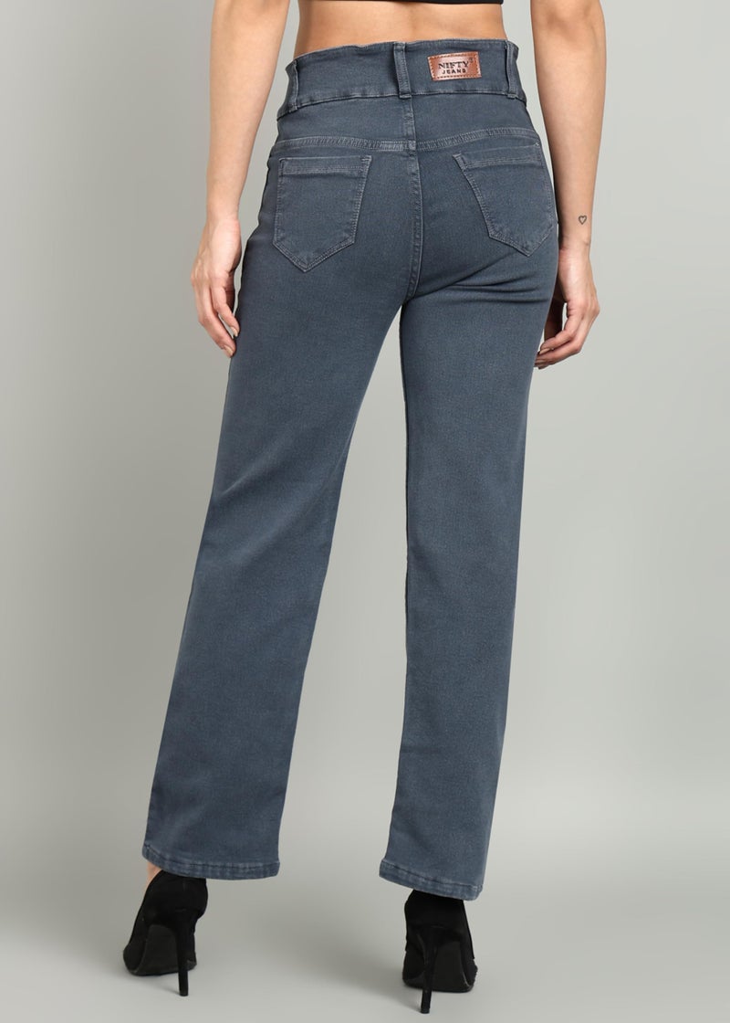 Nifty Women's Denim Stretchable 2-Button Straight Fit Jeans (1472_Gry_30_Grey_30) - Image 4
