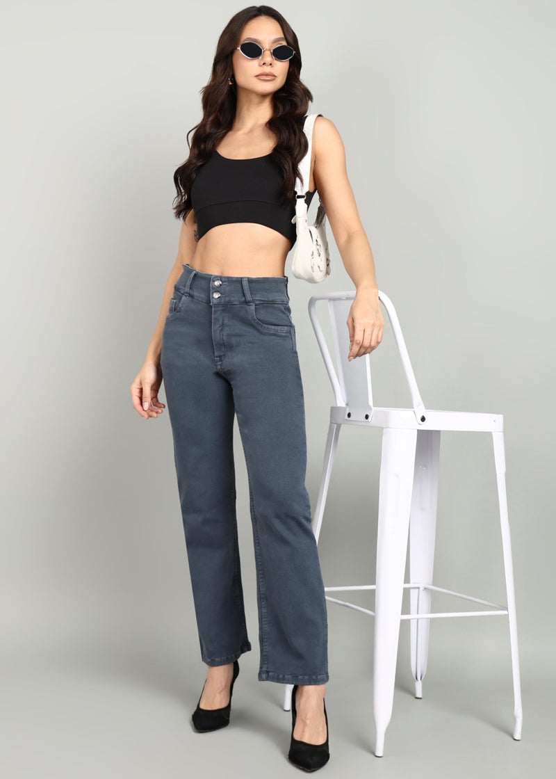 Nifty Women's Denim Stretchable 2-Button Straight Fit Jeans (1472_Gry_30_Grey_30) - Image 3