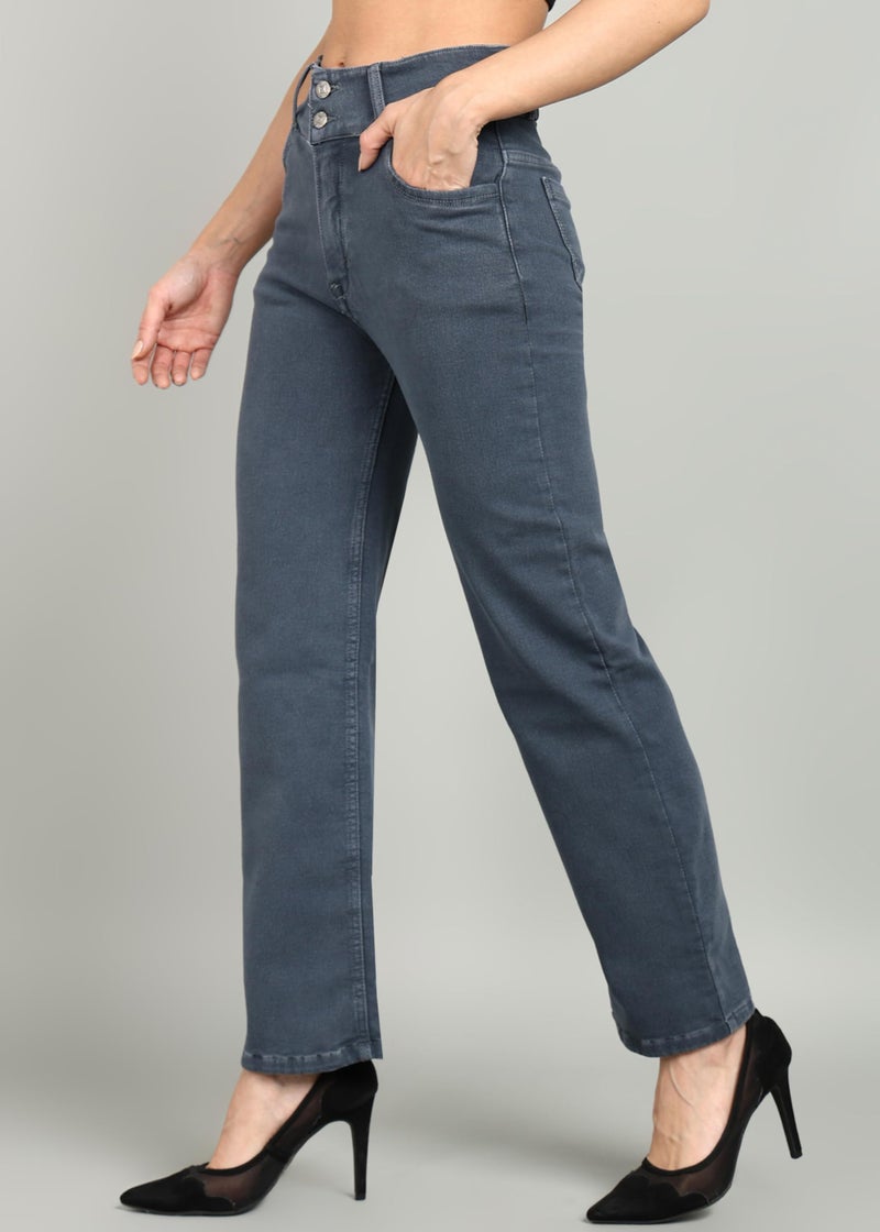 Nifty Women's Denim Stretchable 2-Button Straight Fit Jeans (1472_Gry_30_Grey_30) - Image 2