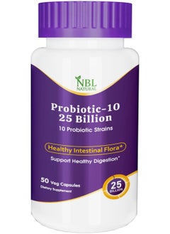 NBL Natural Probiotic-10, 25 Billion, with 10 Probiotic Strains, 50 Veg Capsules  - Image 1
