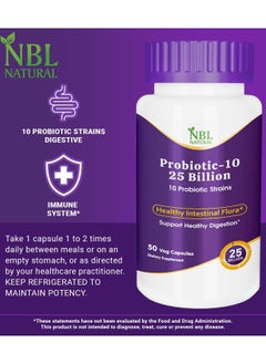 NBL Natural Probiotic-10, 25 Billion, with 10 Probiotic Strains, 50 Veg Capsules  - Image 4