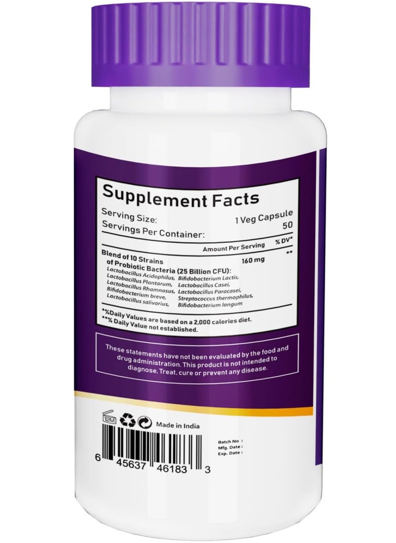 NBL Natural Probiotic-10, 25 Billion, with 10 Probiotic Strains, 50 Veg Capsules  - Image 2