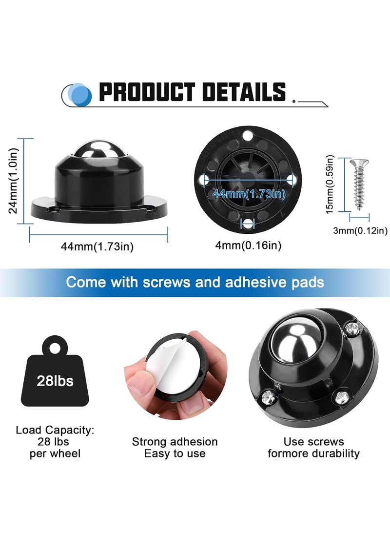 Probiz PROBIZ Self Adhesive Caster Wheels for FurnitureStorage BoxTrash CanPC Stainless Steel Universal Pulley 360 Degree Rotating Adhesive Caster Wheels 08 Inch Low Profile Swivel Wheels Black 8  - Image 2