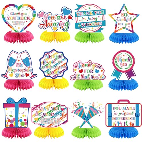 Moinchore 12 Pcs Thank You Decorations Honeycomb Centerpiece Employee Appreciation Decor We Appreciate You Table Decorations Thank Table Topper for Doctor Employee Party SuppliesColorful - Image 1