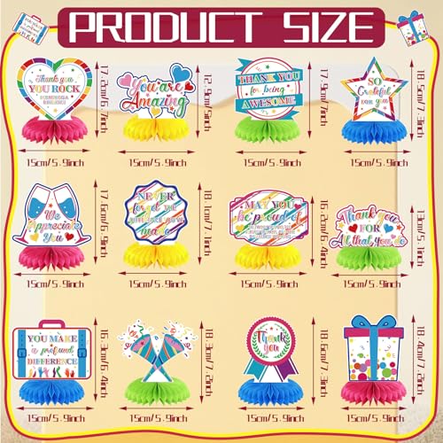 Moinchore 12 Pcs Thank You Decorations Honeycomb Centerpiece Employee Appreciation Decor We Appreciate You Table Decorations Thank Table Topper for Doctor Employee Party SuppliesColorful - Image 5