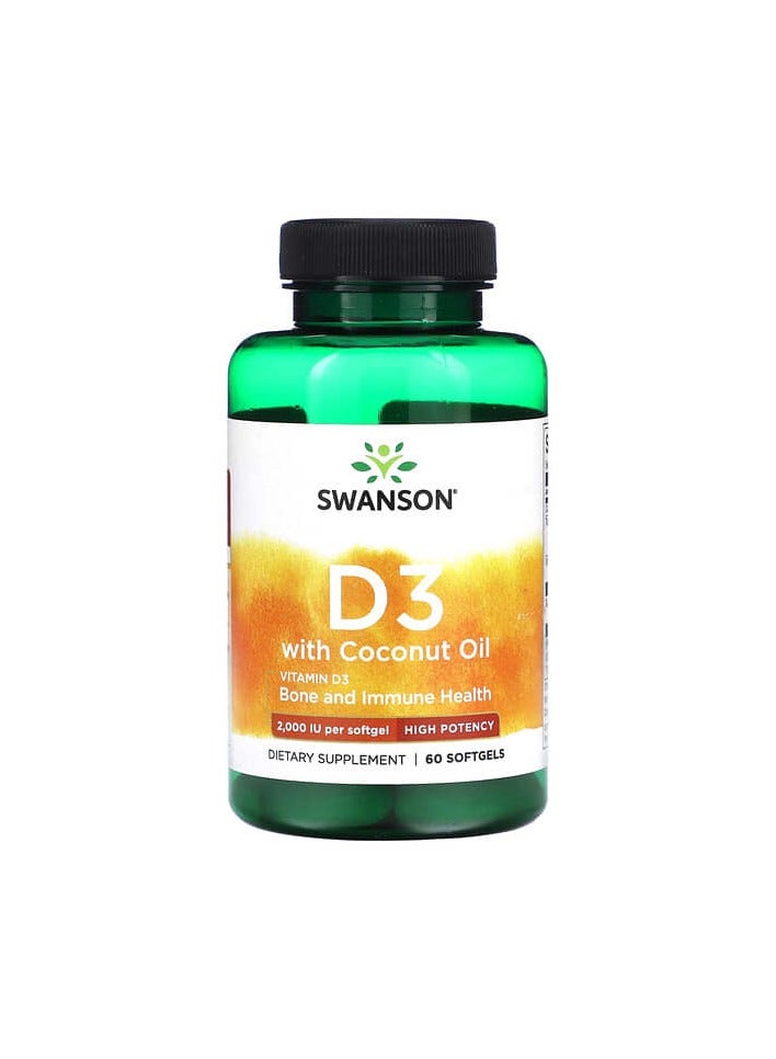 D3 with Coconut Oil, High Potency, 2,000 IU, 60 Softgels