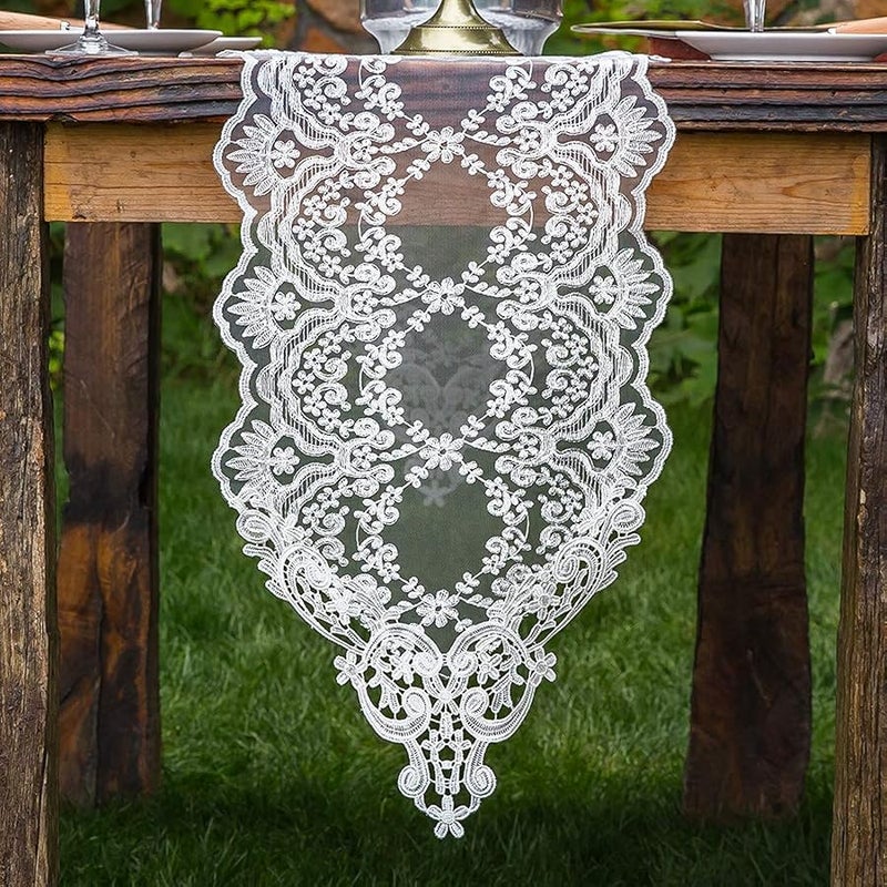 ARTABLE Rectangle Table Runner Lace Macrame Embroidered Table Runners with Exquisite Vintage Shabby Chic for Holiday Wedding Long Dinner Tables (White, 12 x 84 Inch) - Image 1