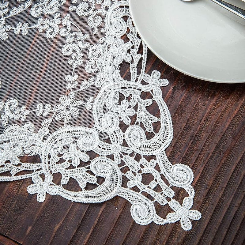 ARTABLE Rectangle Table Runner Lace Macrame Embroidered Table Runners with Exquisite Vintage Shabby Chic for Holiday Wedding Long Dinner Tables (White, 12 x 84 Inch) - Image 4