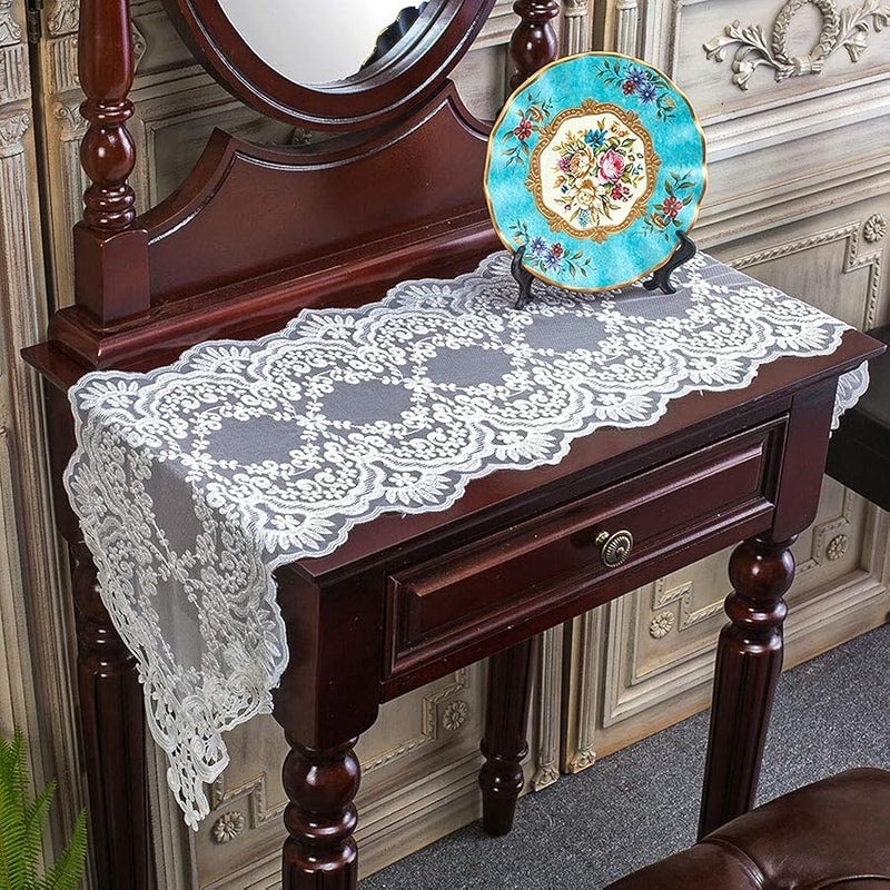 ARTABLE Rectangle Table Runner Lace Macrame Embroidered Table Runners with Exquisite Vintage Shabby Chic for Holiday Wedding Long Dinner Tables (White, 12 x 84 Inch) - Image 2