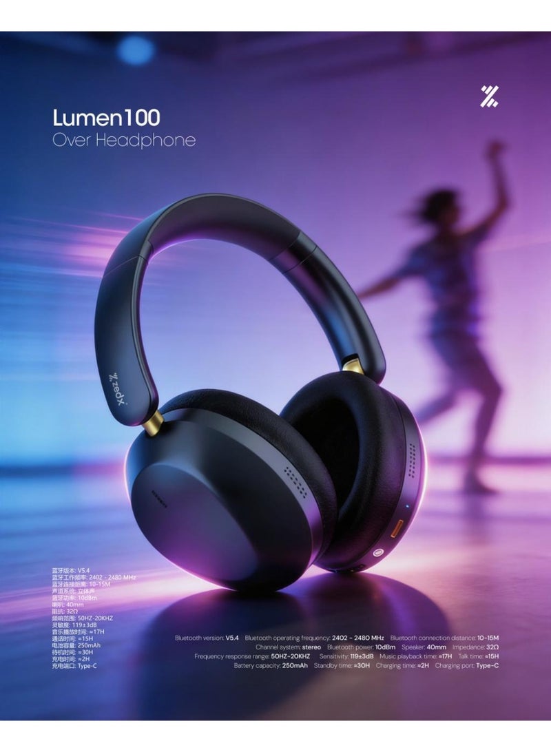 ZEDX Lumen 100 Wireless Over-Ear Headphones – Bluetooth 5.4 - Image 1
