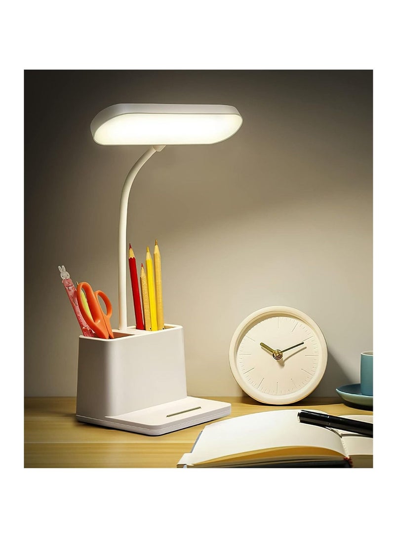 Arabest Desk Lamp, LED Lamp Desk Table for Home Office Lighting, 3 Modes Dimmable LED Desk Light, Small Desk Lamp with USB Charging Port & Pen Holder, Study Lamp for Office Lamp Rechargeable Light White - Image 1