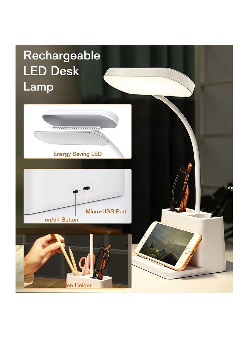 Arabest Desk Lamp, LED Lamp Desk Table for Home Office Lighting, 3 Modes Dimmable LED Desk Light, Small Desk Lamp with USB Charging Port & Pen Holder, Study Lamp for Office Lamp Rechargeable Light White - Image 4