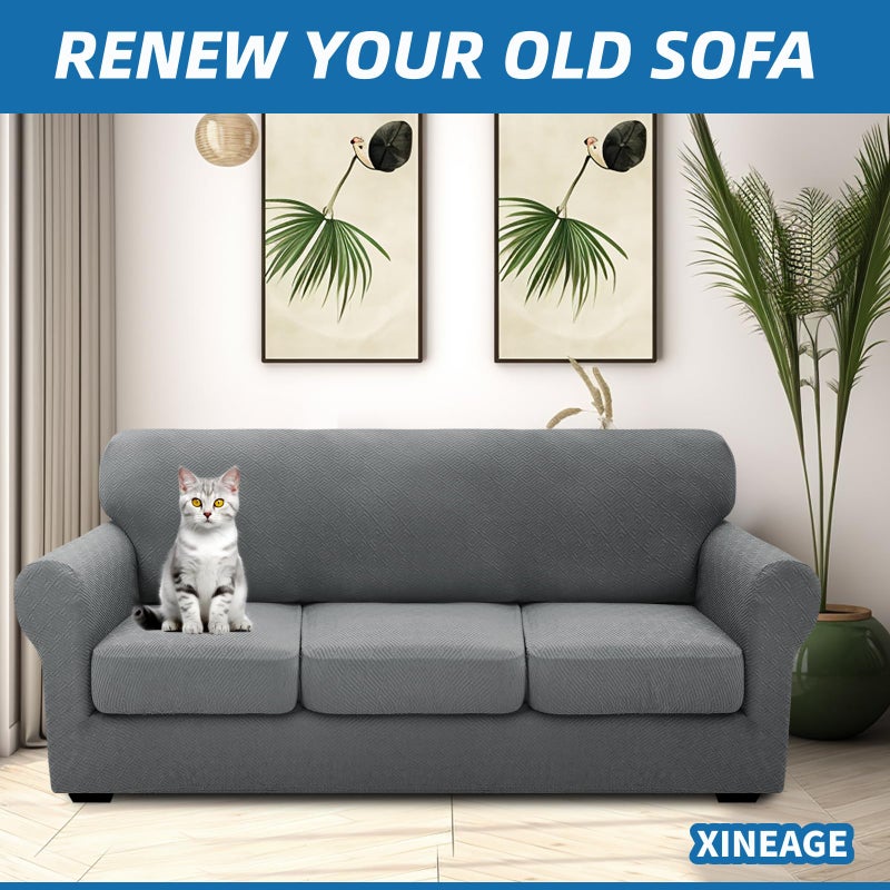 XINEAGE 2026 New 4 Pieces Couch Covers for 3 Cushion Couch Super Stretch Thick Soft Sofa Cover Anti Slip Sofa Slipcover Dogs Cats Furniture Protector (Light Gray, 71"-91") - Image 3