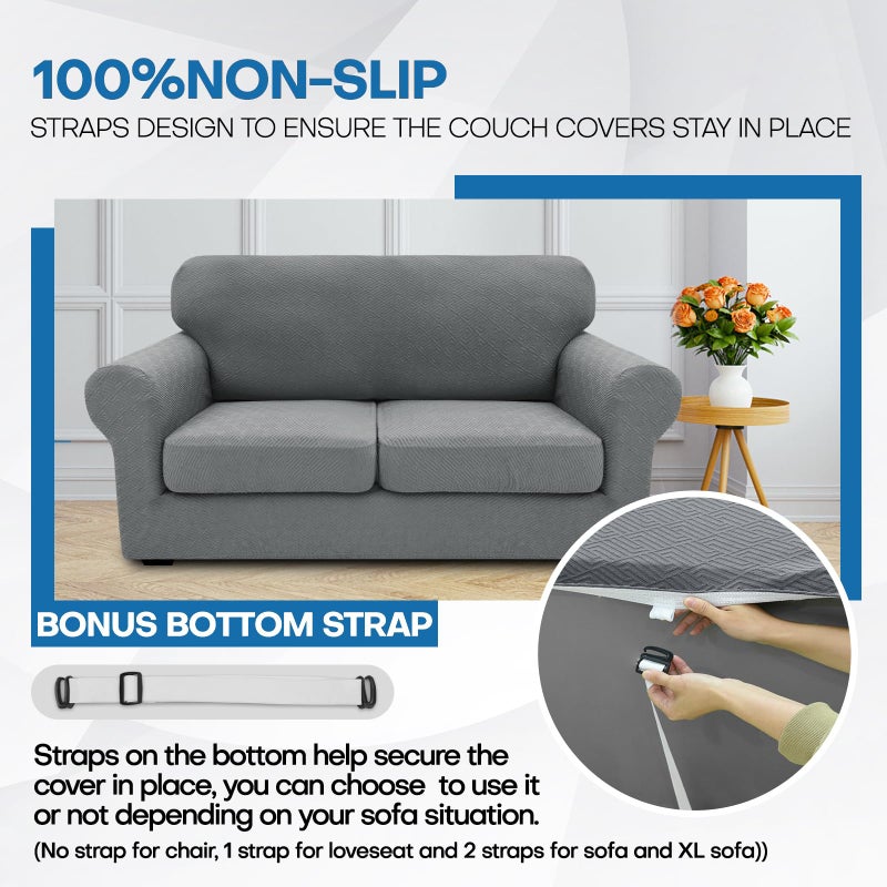 XINEAGE 2026 New 4 Pieces Couch Covers for 3 Cushion Couch Super Stretch Thick Soft Sofa Cover Anti Slip Sofa Slipcover Dogs Cats Furniture Protector (Light Gray, 71"-91") - Image 5