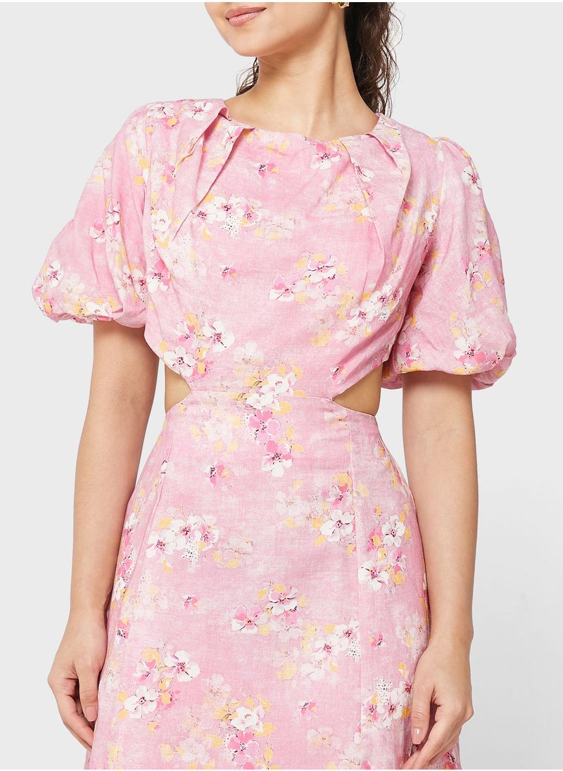 Bardot - Floral Print Puff Sleeve Dress - Image 1