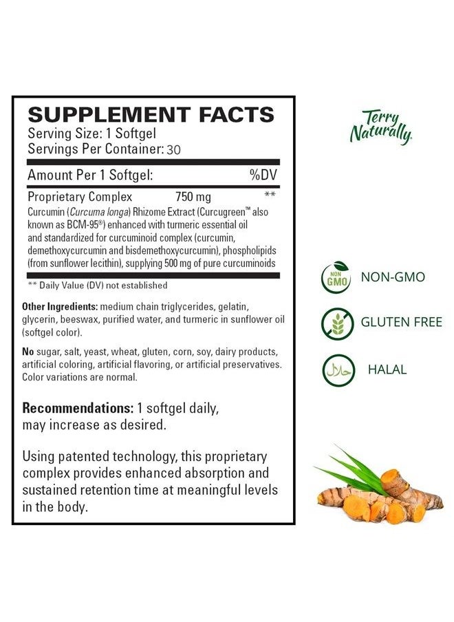 Terry Naturally - CuraMed 750 mg - 30 Softgels - Superior Absorption BCM-95 Curcumin Supplement with Turmeric, Promotes Healthy Inflammation Response - Non-GMO, Gluten-Free, Halal - 30 Servings - Image 1