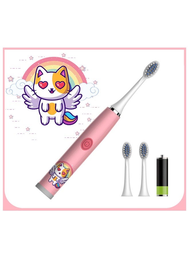 ZCM-HAPPY Kitten Electric Children's Toothbrush Super Soft Waterproof Teeth Cleaning Artifact Battery Powered (3 Heads) - Image 1