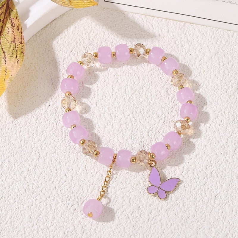 HANNEA® Butterfly Crystal Bracelets for Women Stylish, Cute Enamel Butterfly Charms Tassel Elastic Bracelet Gifts for Woman/Girls/Teens - Image 4