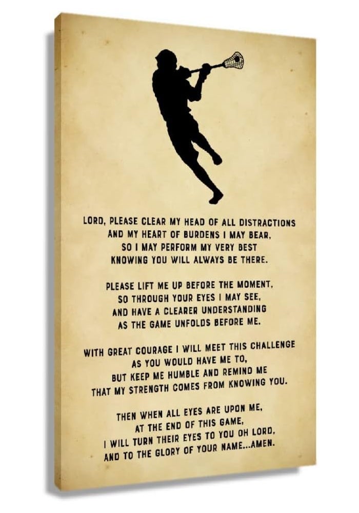 Busmko Lords Prayer Wall Art (Framed 16x24inch) - Vintage Canvas Art Painting, Sports Quotes Wall Decor, Lacrosse Poster for Gym, Home Decor, Boy Room - Image 1