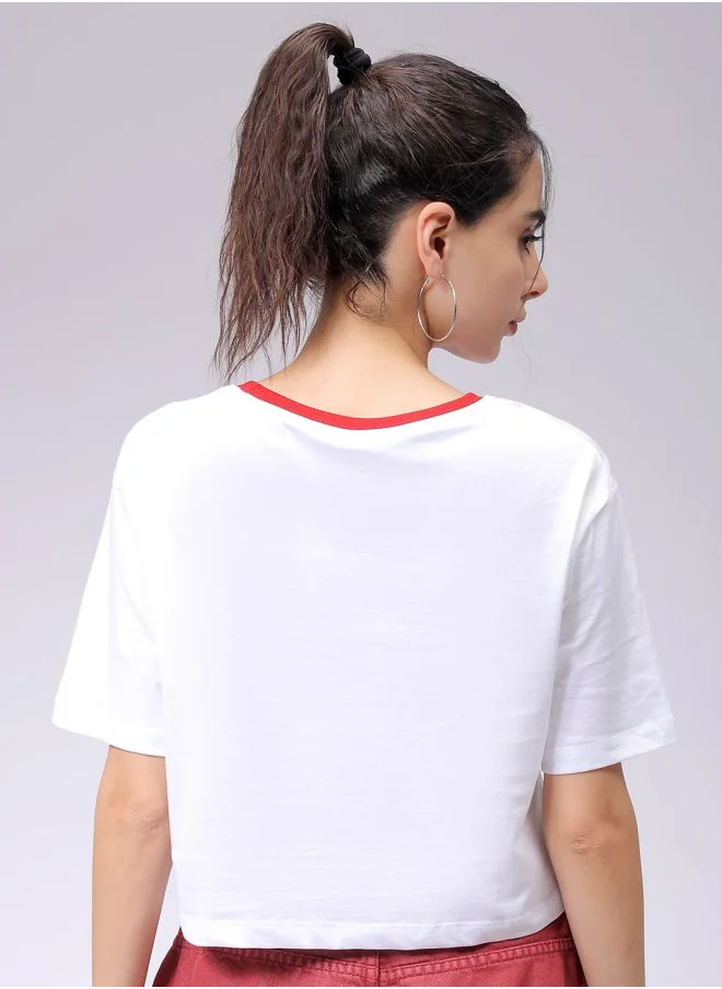 Freehand Women Relaxed Fit Typographic Crew Neck T-Shirt