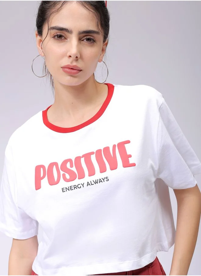 Freehand Women Relaxed Fit Typographic Crew Neck T-Shirt
