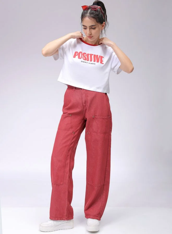 مرفوعة Women Relaxed Fit Typographic Crew Neck T-Shirt