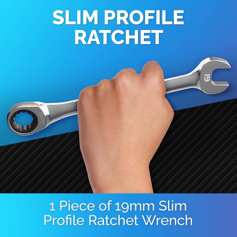TOOLGUARDS 19mm Wrench - Ratcheting Wrench - Slim Profile - Ratchet Wrench - 100% Lifetime Satisfaction Guarantee - Image 2