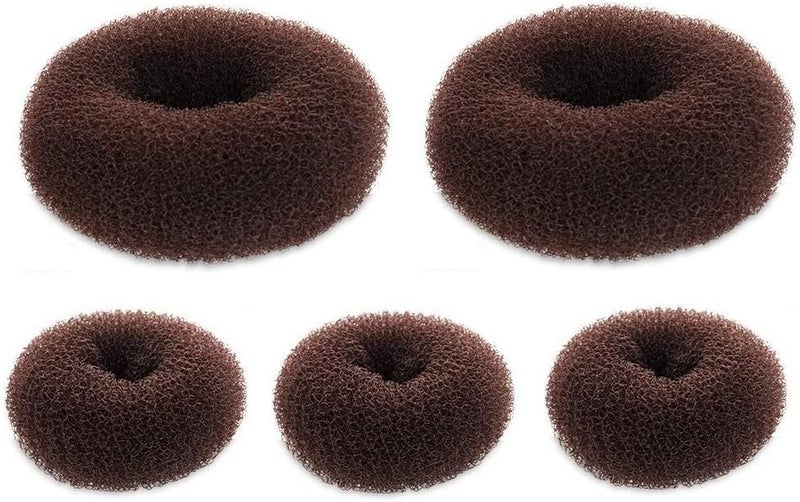 5 PCS Donut Hair Bun Maker Dark Brown Ring Style Bun Makers Set 2 Large and 3 Small